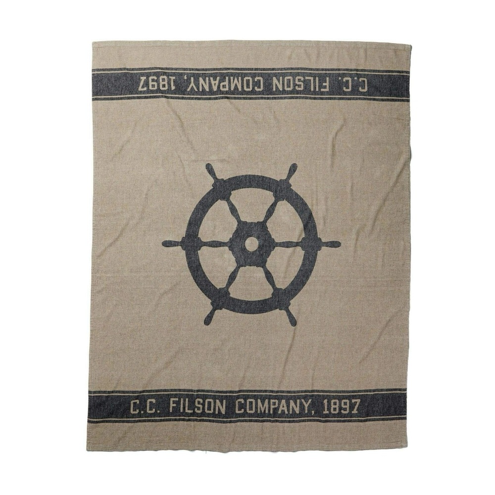 Filson Ships Wheel 100% Cotton - Tan and Black Twin Blanket